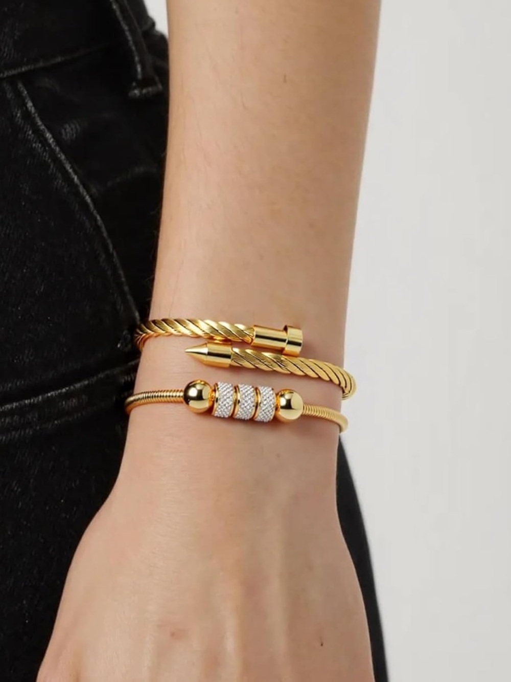 Anthropologie Gold-Tone Twisted Cuff and Beaded Bracelet Set